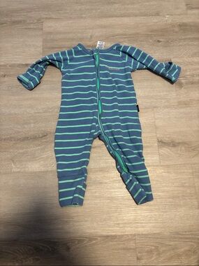 Bonds Blue & Mint Striped Zip One-Piece Footie